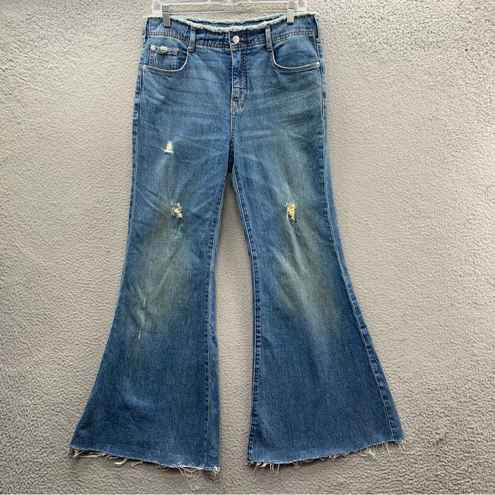 Pilcro and the letterpress Jeans Wide Leg Dirty Wash Raw Waist Denim Size 29